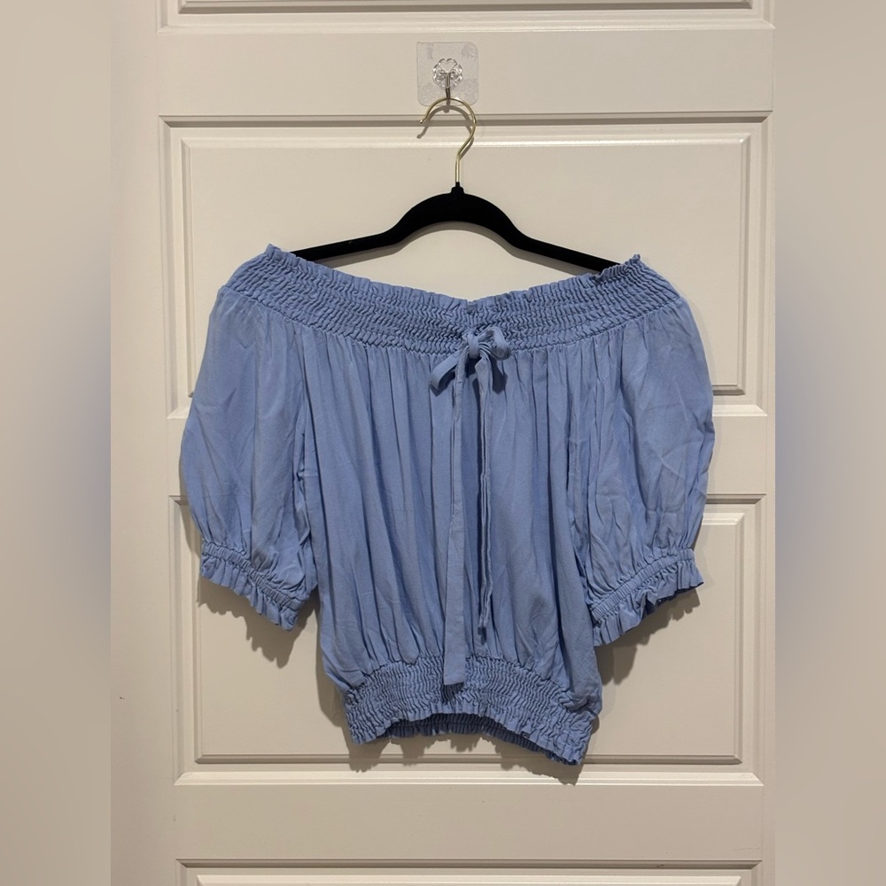 Blue Off-Shoulder Smocked Women's Top
